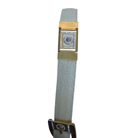 Vintage Cream Bone Leather Gold Tone Jeweled Lion Mens Belt Size 42 Cowboy Bling - Picture 5 of 12